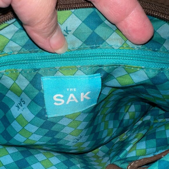 The Sak Taupe Crochet Shoulder Bag With Adjustable Strap & Argyle Lining - Picture 8 of 8